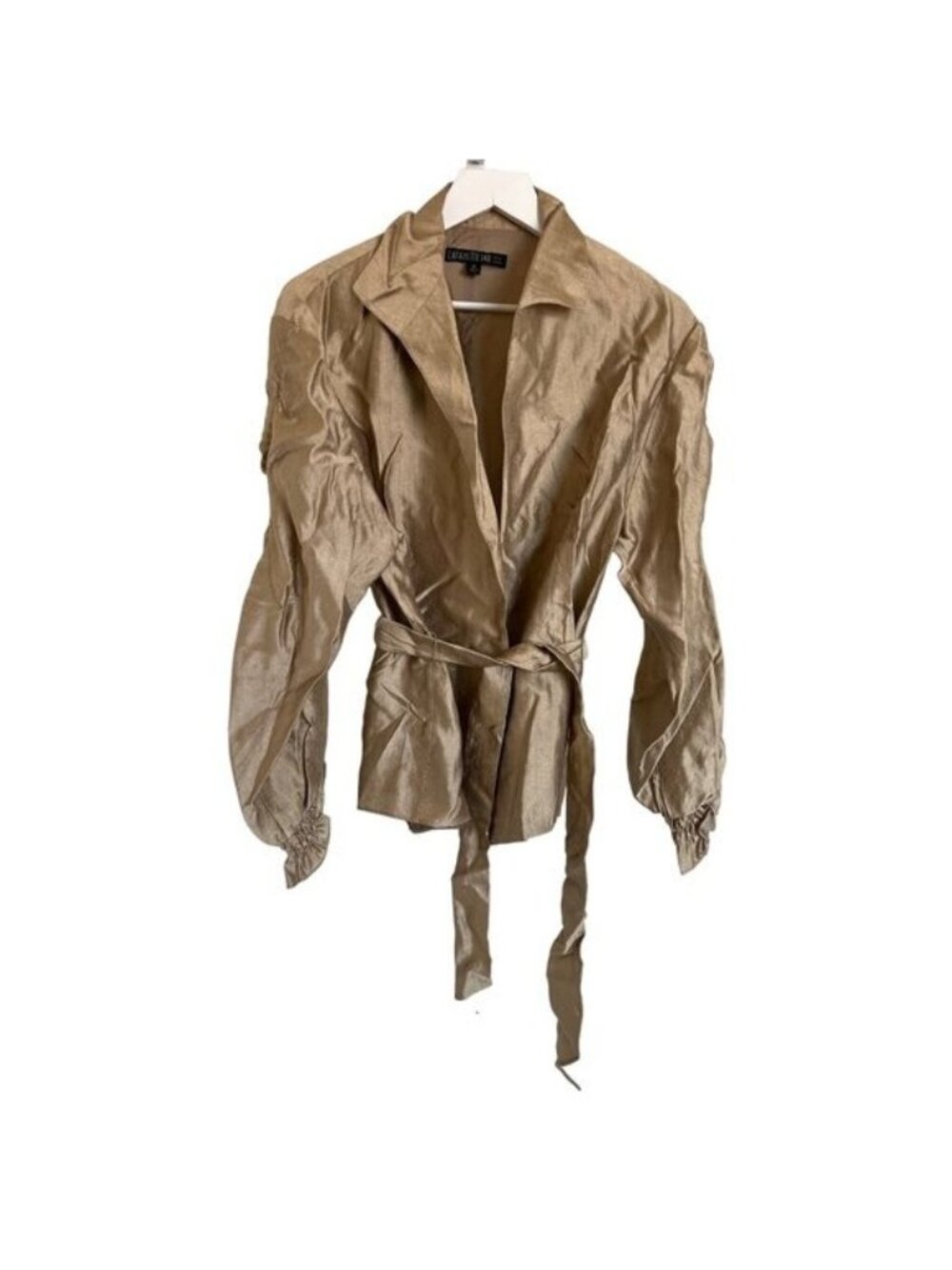 Lafayette 148 Shimmer Gold Wrap Jacket Lightweight Belted Top